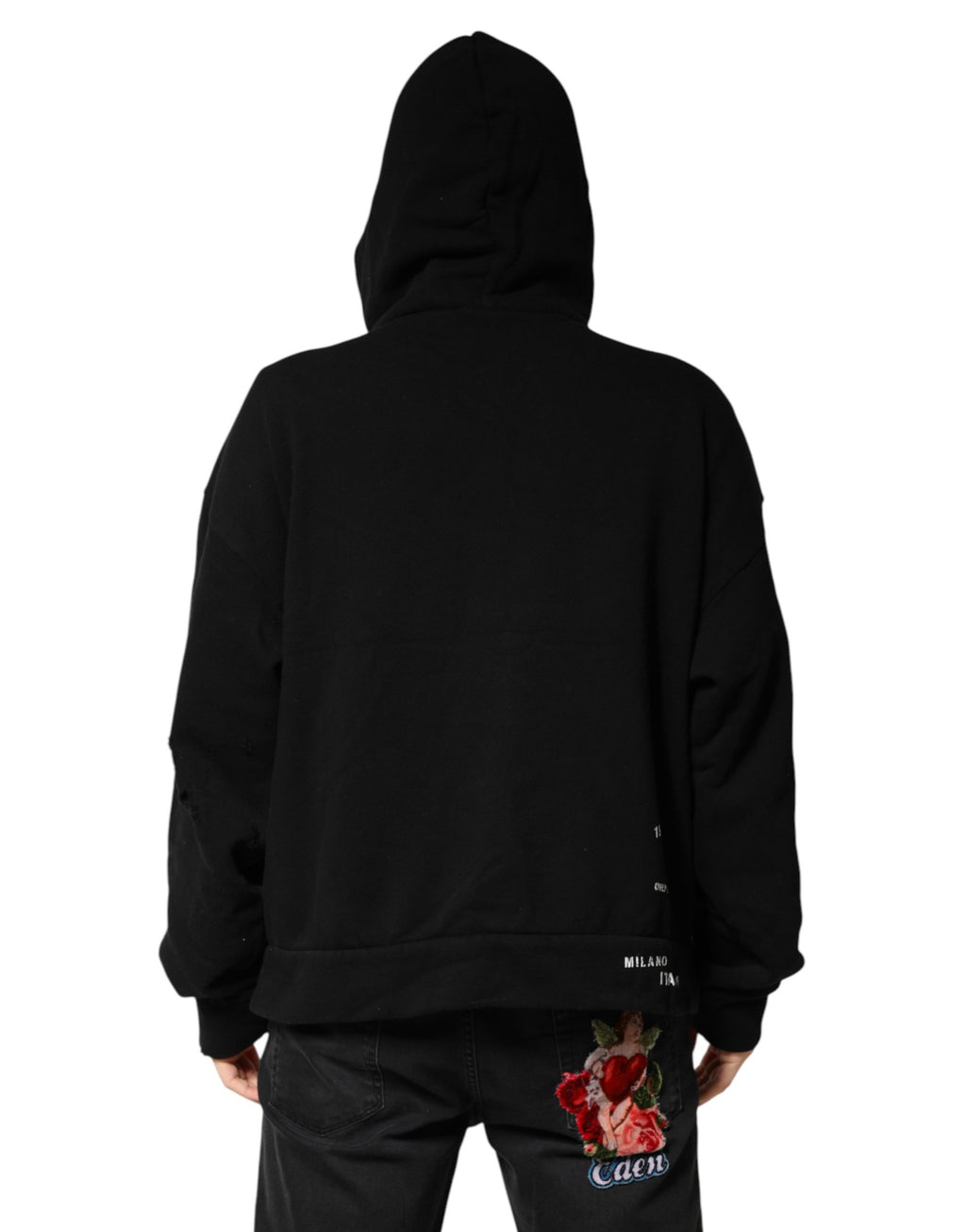Dolce & Gabbana Black Cotton Printed Men Hooded Sweatshirt Sweater