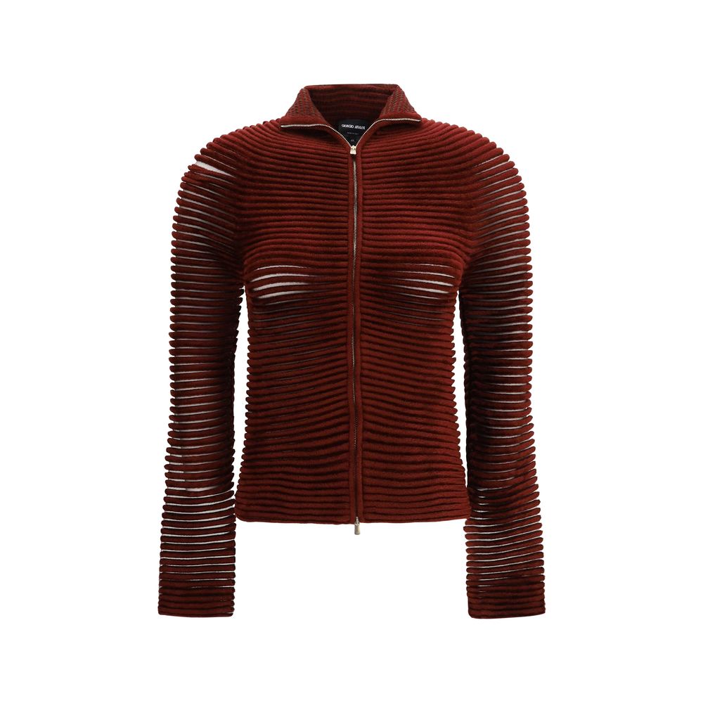 Giorgio Armani bordeauxfarbene Viskose-Strickjacke