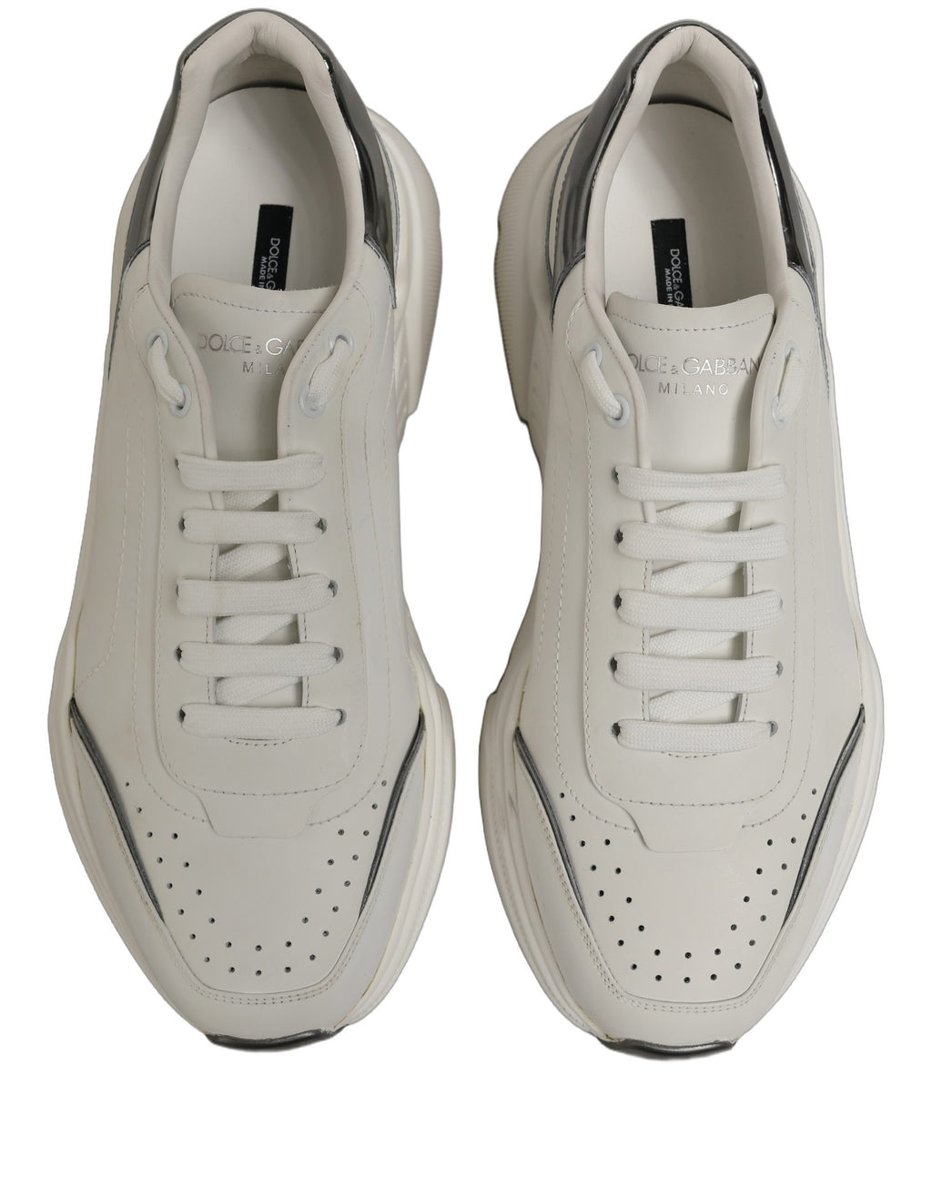 Dolce & Gabbana White Silver Daymaster Low Top Sneakers Shoes