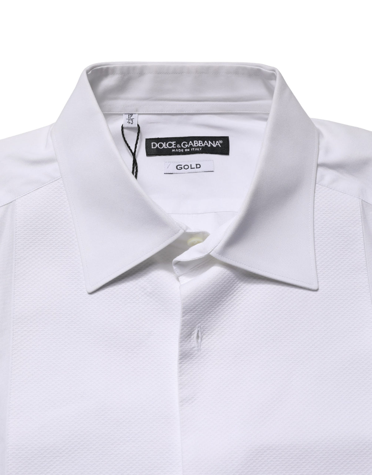 Dolce & Gabbana White Cotton Collared Bib GOLD Dress Shirt