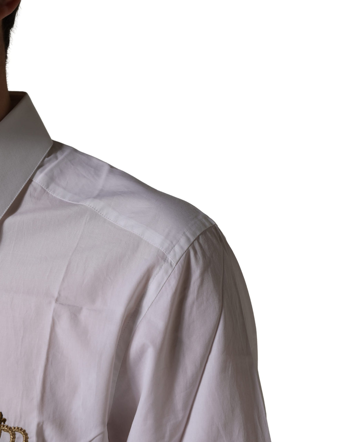 Dolce & Gabbana White GOLD Crown Bee Cotton Formal Dress Shirt
