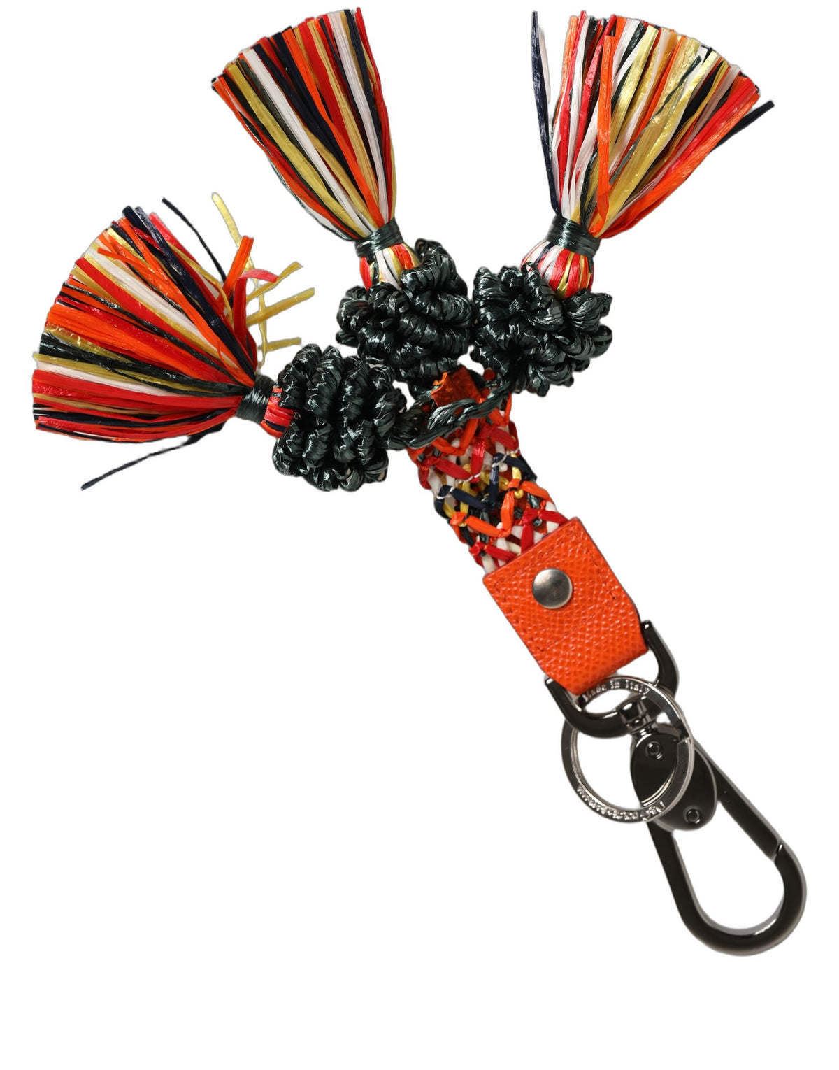 Dolce & Gabbana Multicolor Raffia Leather Clasp Finder Chain Keyring
