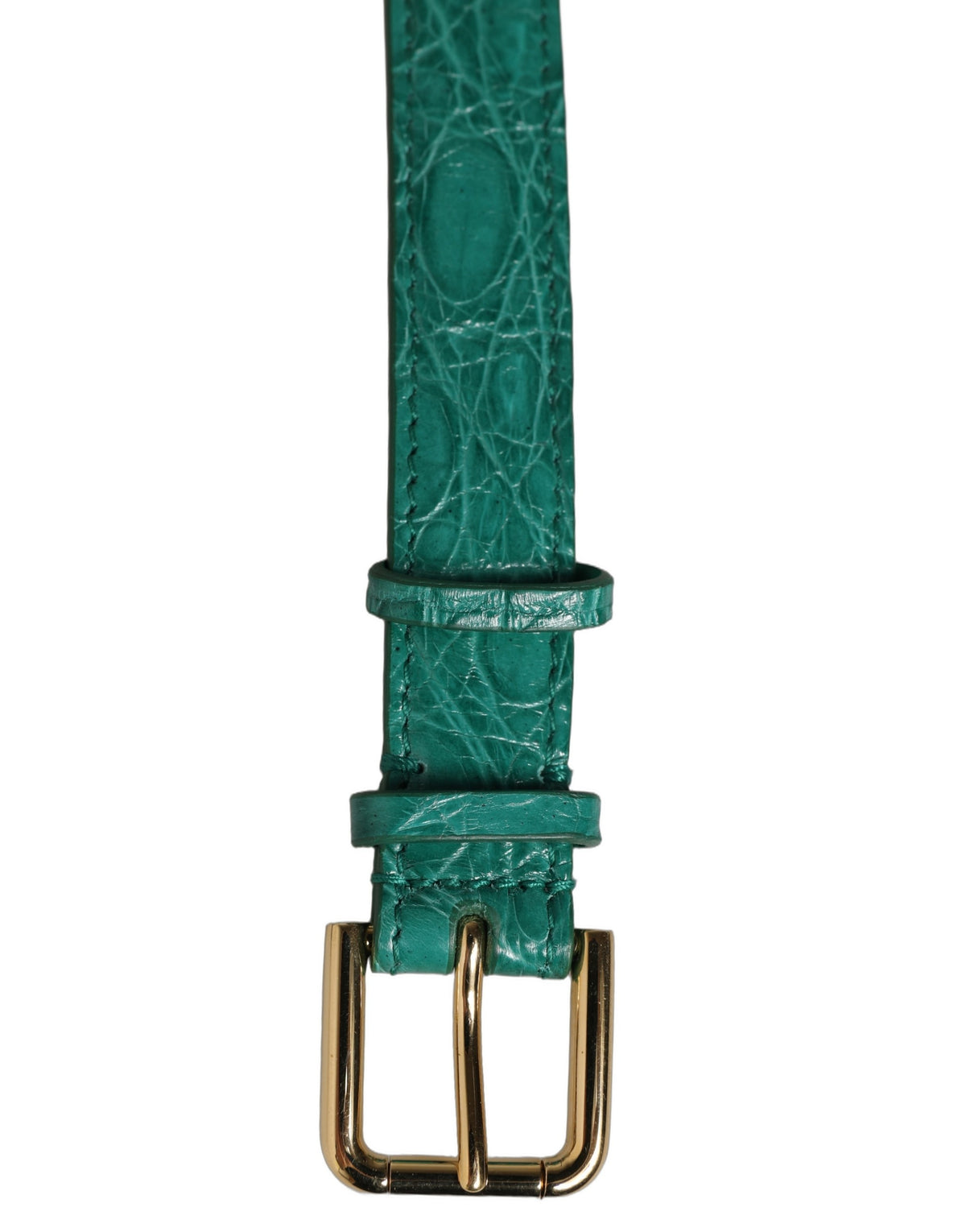 Dolce & Gabbana Green Embossed Leather Gold Buckle Belt Strap Bracelet