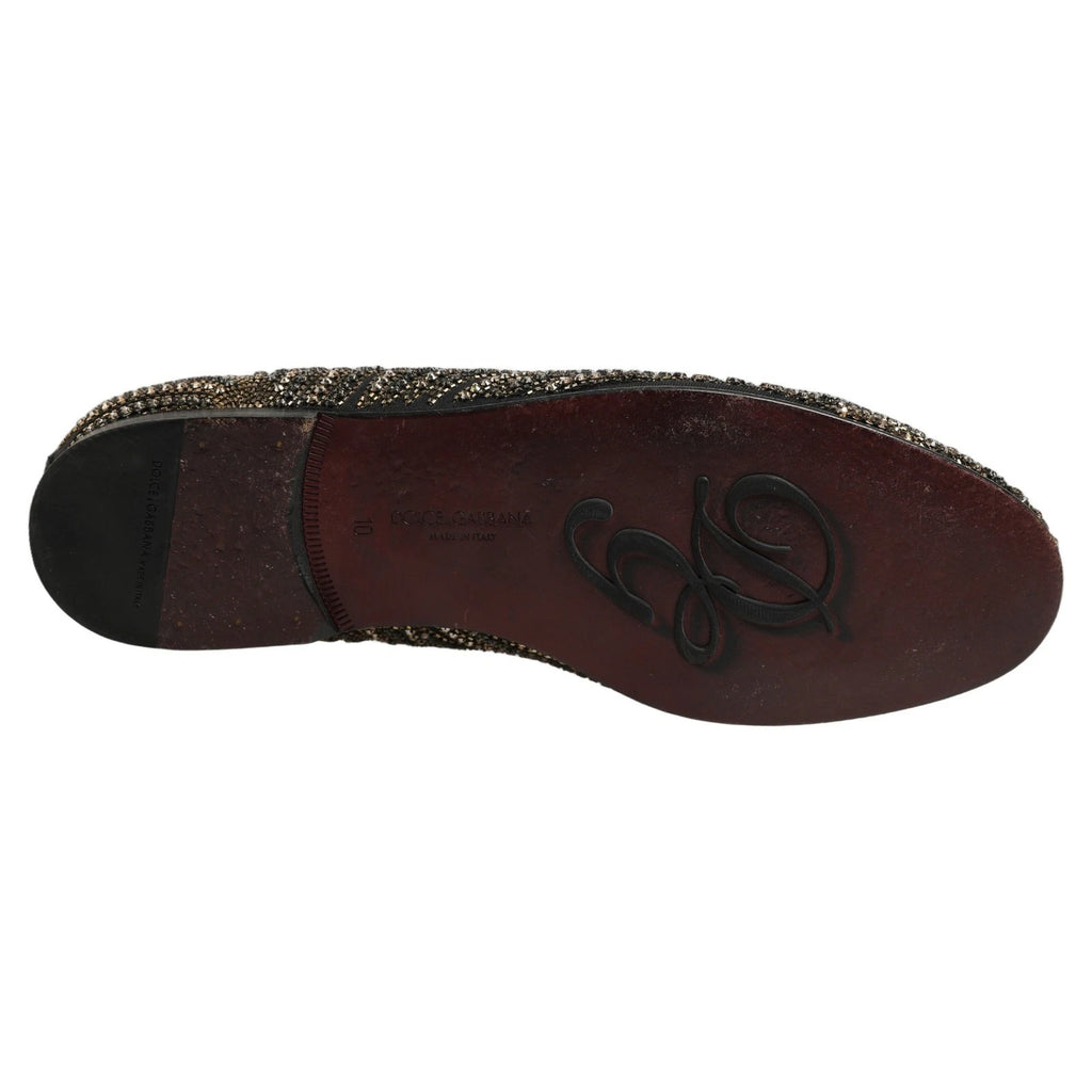 Dolce & Gabbana Black Gold Embellished Slippers Loafers Shoes