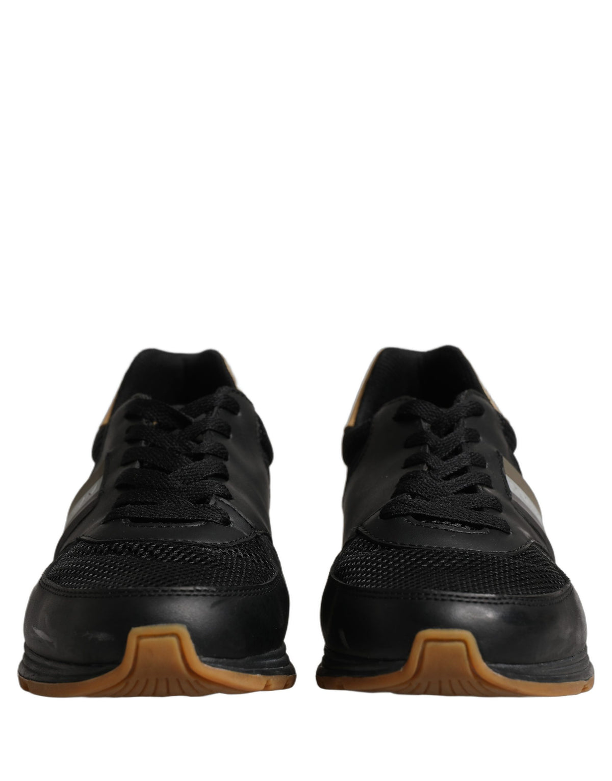 Dolce & Gabbana Black Gold Leather Low Top Sneakers Shoes