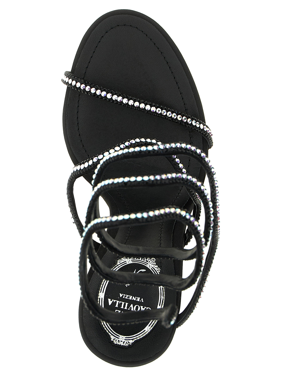 RENE CAOVILLA Black Satin Stiletto Heel Sandals