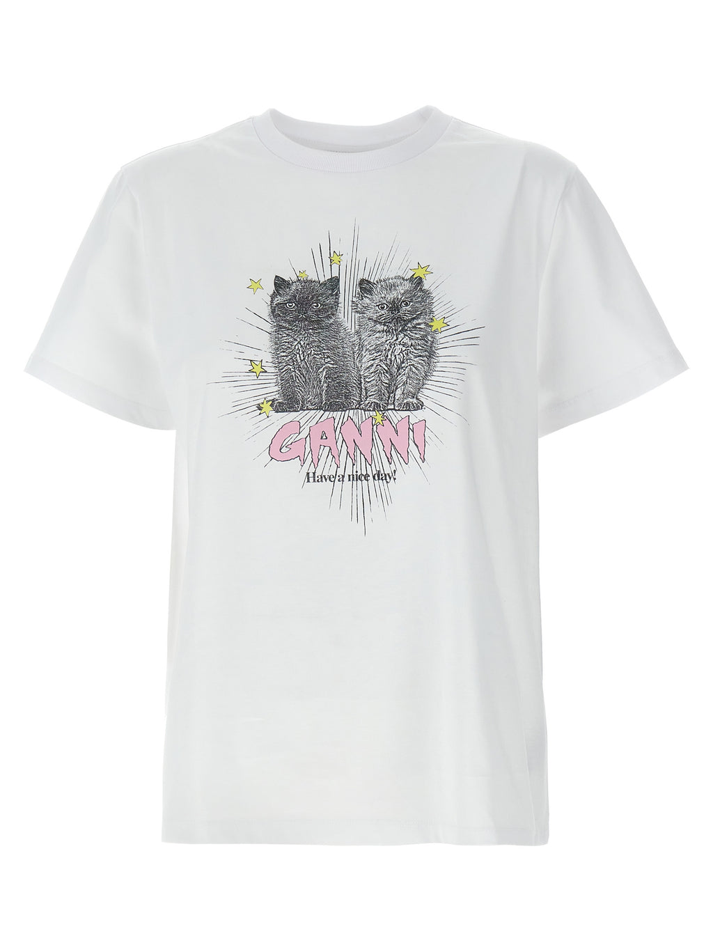 Ganni Weißes Baumwoll-T-Shirt
