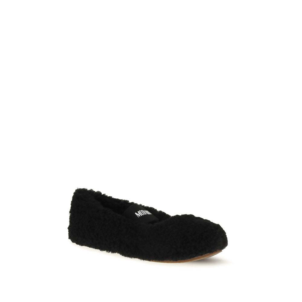 Moon Boot Schwarze Fell-Ballerinas