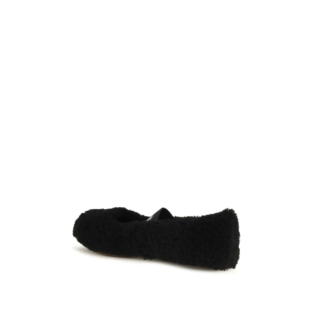 Moon Boot Schwarze Fell-Ballerinas