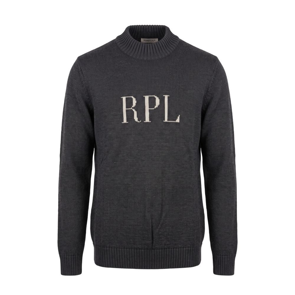 Roberto Pepe Luxus-Herrenpullover aus grauer Wolle