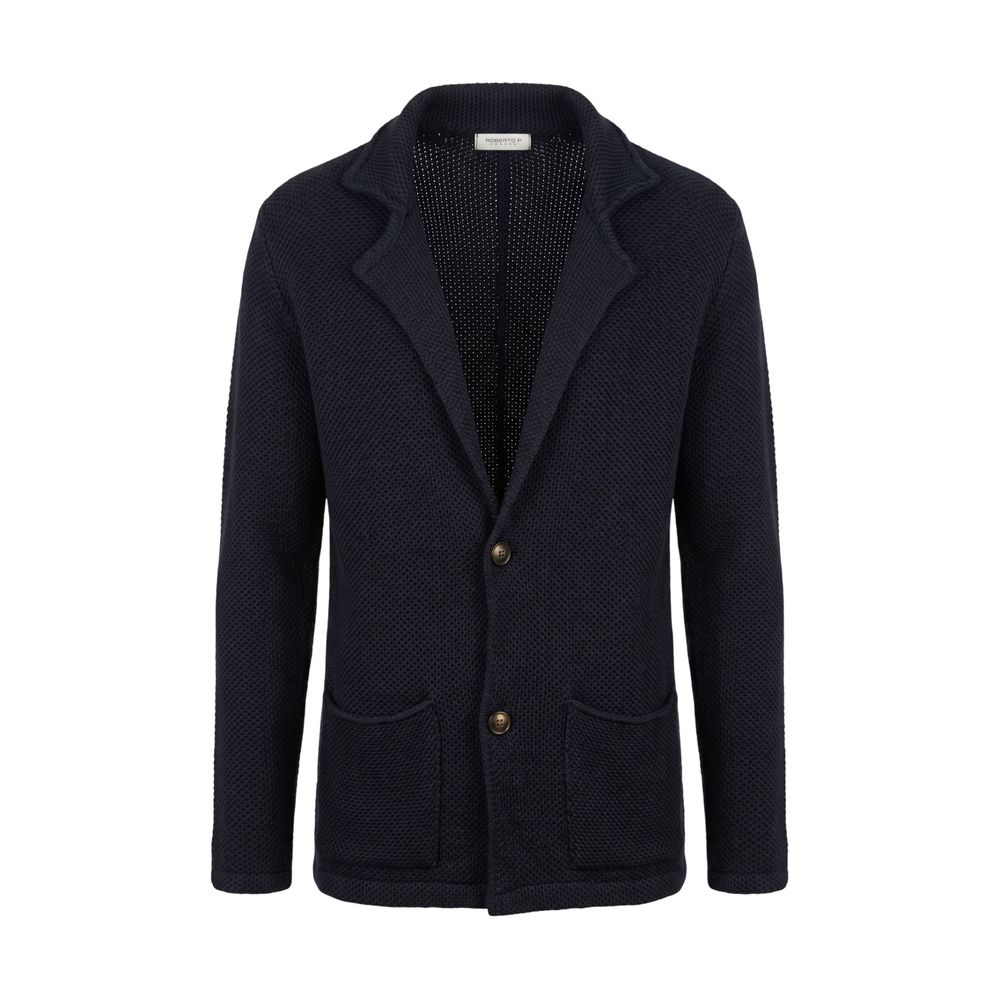 Roberto Pepe Luxus-Herrenpullover aus blauer Wolle