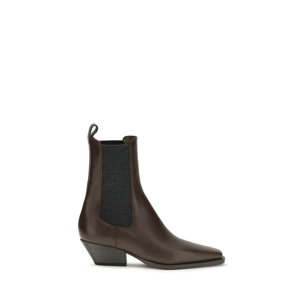 Brunello Cucinelli Braune Stiefel aus Kalbsleder Bos Taurus