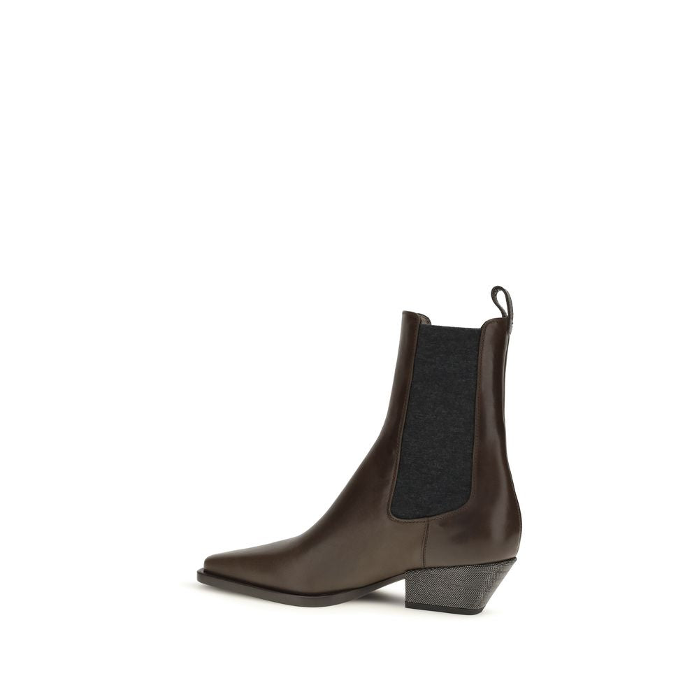 Brunello Cucinelli Braune Stiefel aus Kalbsleder Bos Taurus