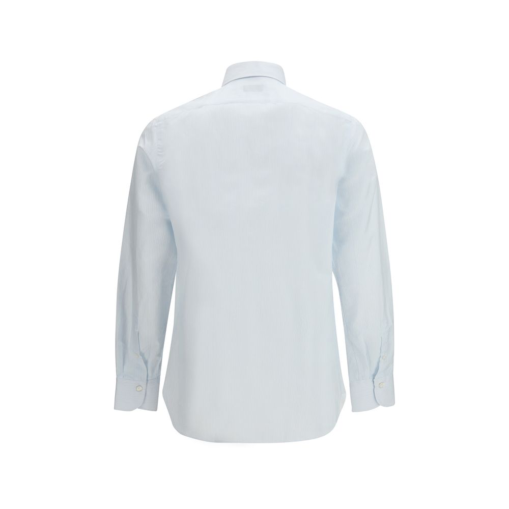 Finamore blaues Baumwollmusterhemd