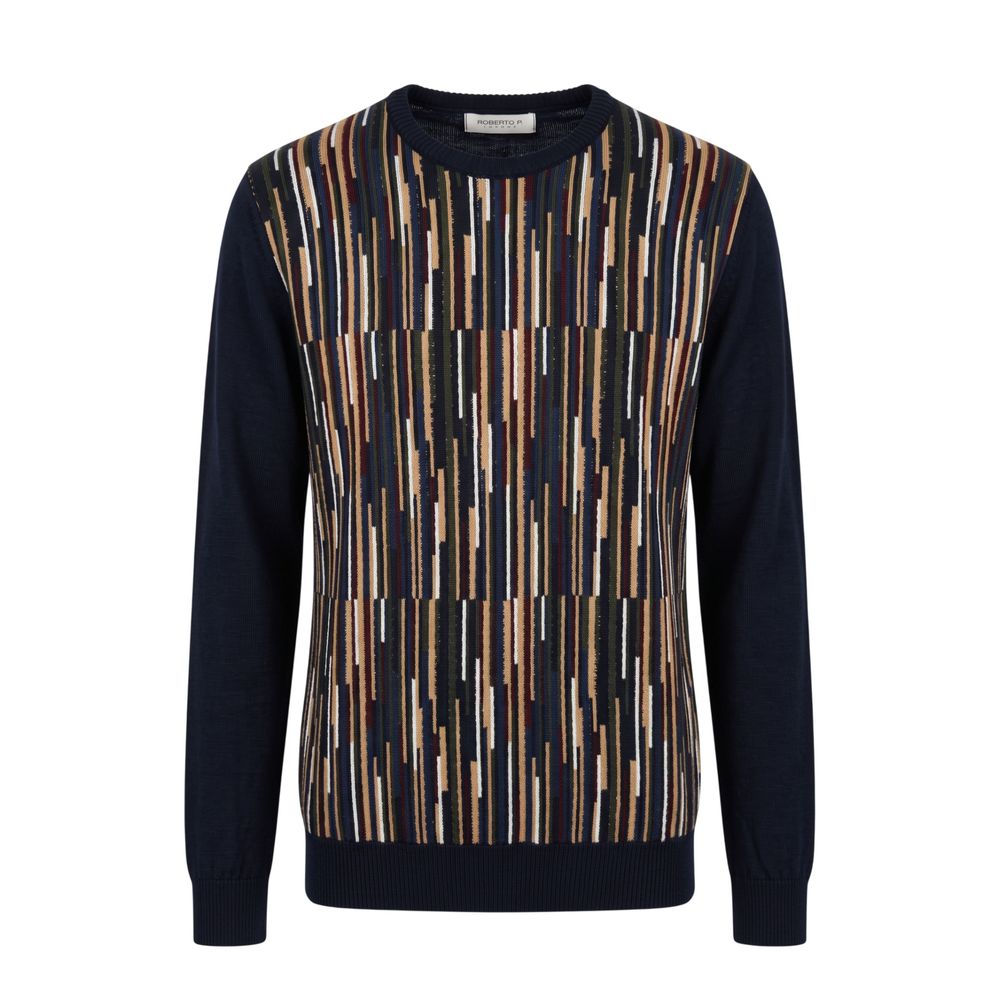 Roberto Pepe Luxus-Herrenpullover aus blauer Wolle