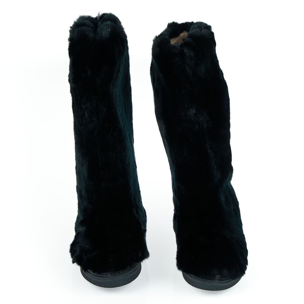 Mr&Mrs Italy Damen-Schuhe aus schwarzem Kaninchenpelz