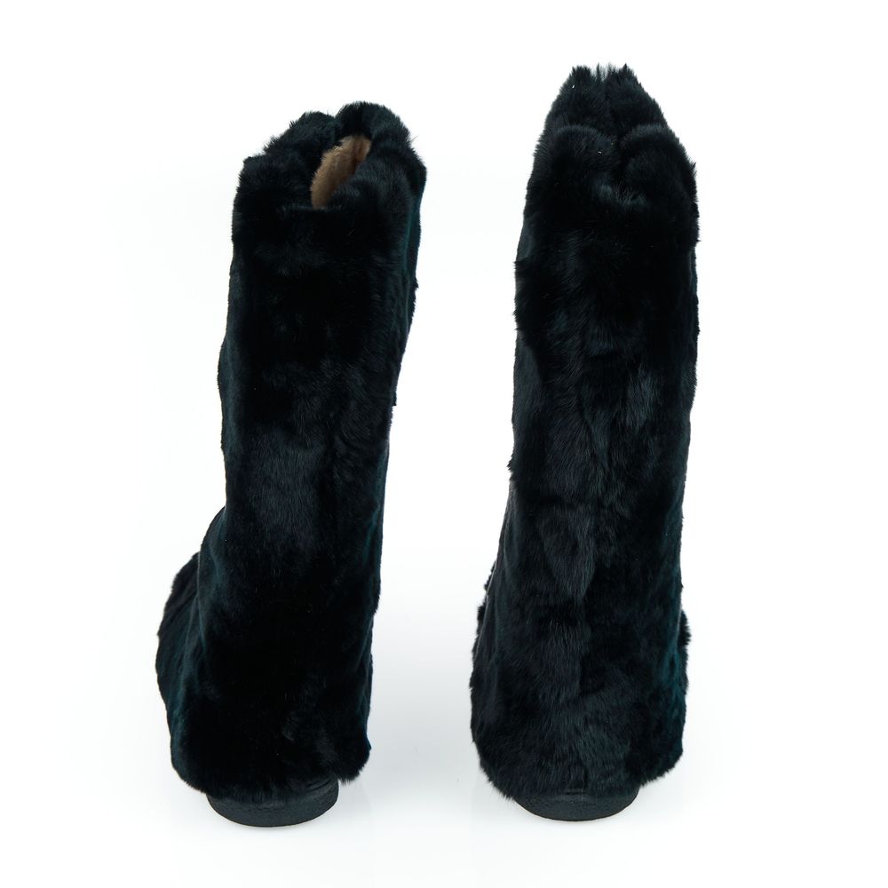 Mr&Mrs Italy Damen-Schuhe aus schwarzem Kaninchenpelz