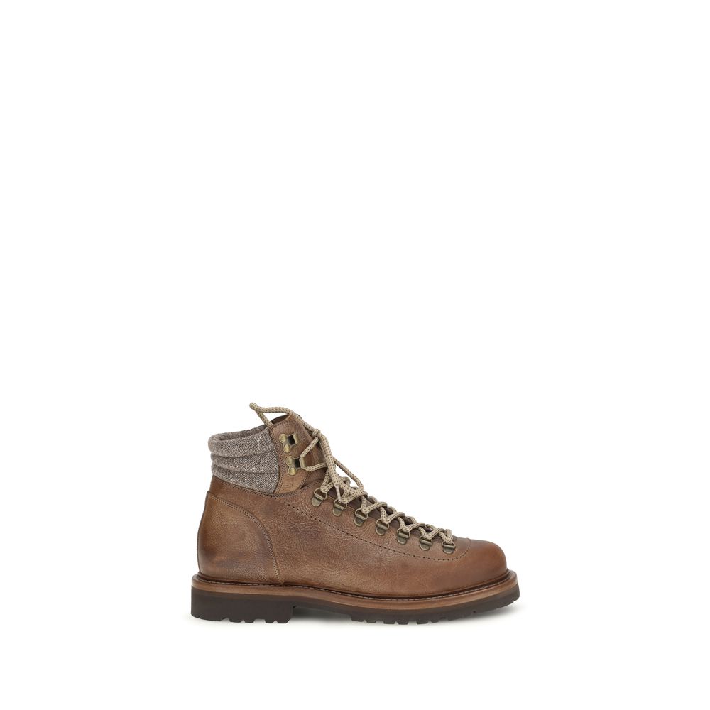 Brunello Cucinelli Braune Schnürstiefel aus Kalbsleder Bos Taurus