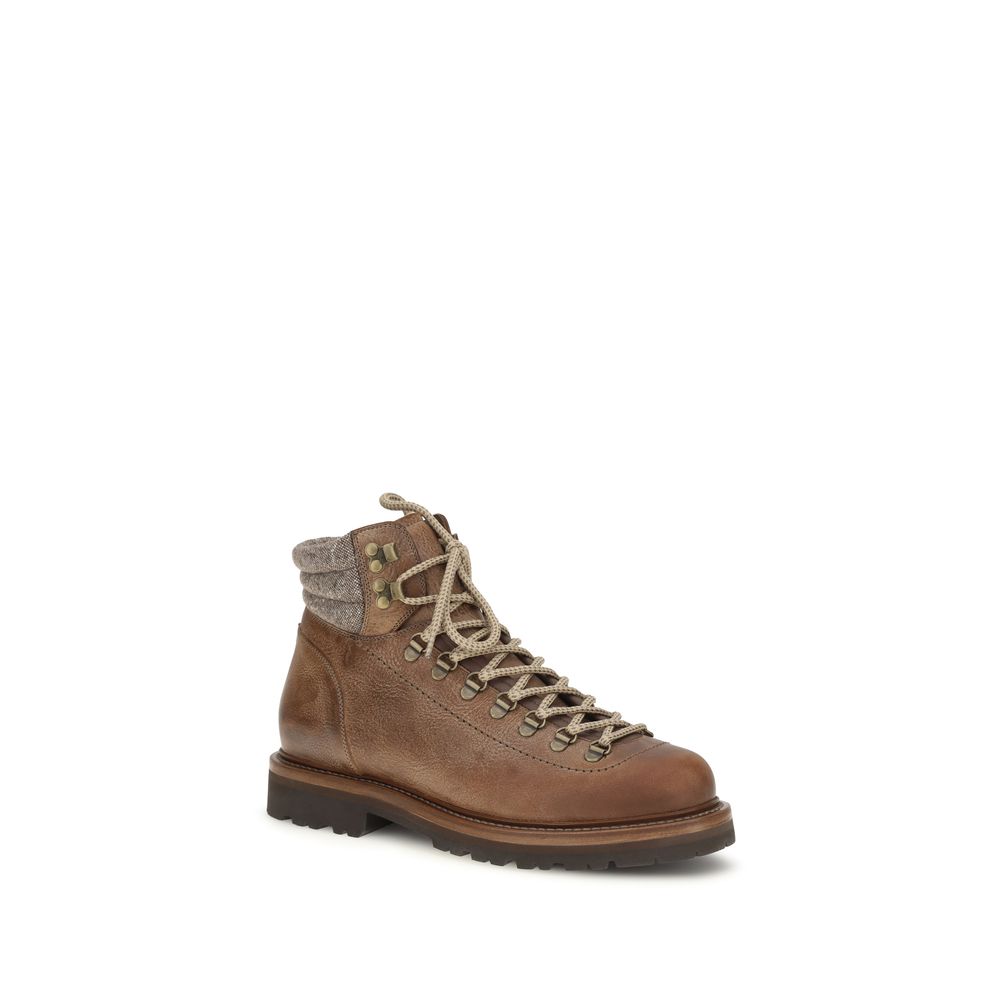 Brunello Cucinelli Braune Schnürstiefel aus Kalbsleder Bos Taurus