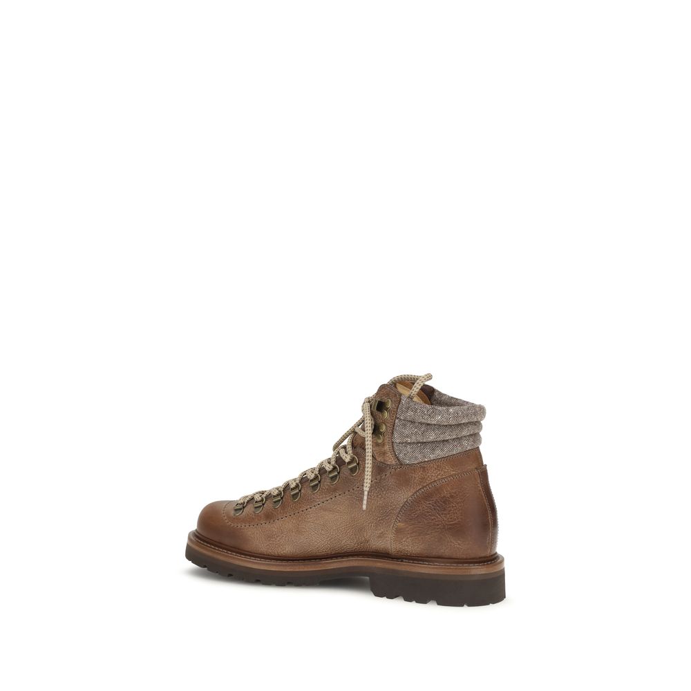 Brunello Cucinelli Braune Schnürstiefel aus Kalbsleder Bos Taurus