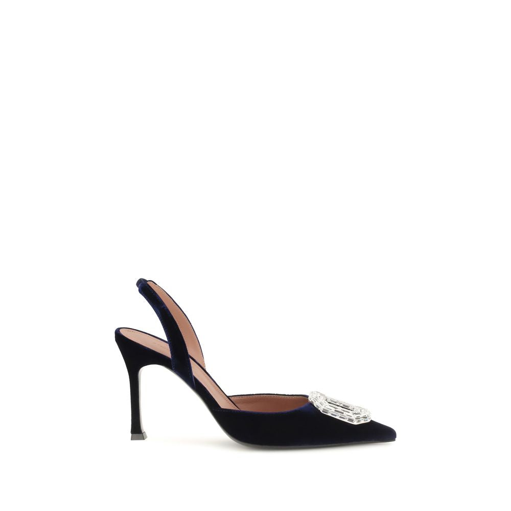 Amina Muaddi High Heel Pumps aus blauem Samt