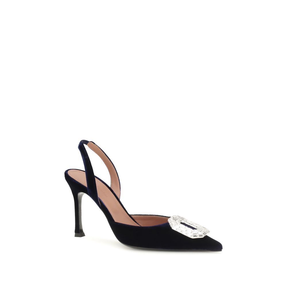 Amina Muaddi High Heel Pumps aus blauem Samt