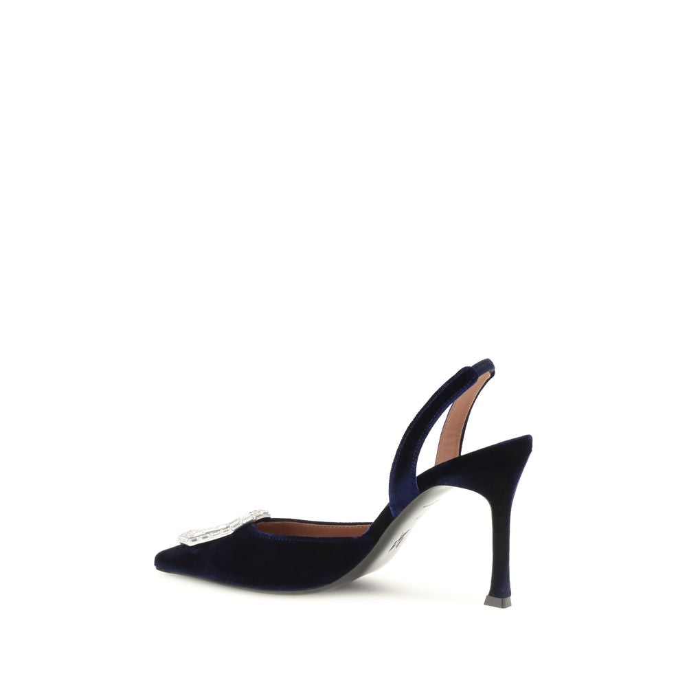 Amina Muaddi High Heel Pumps aus blauem Samt