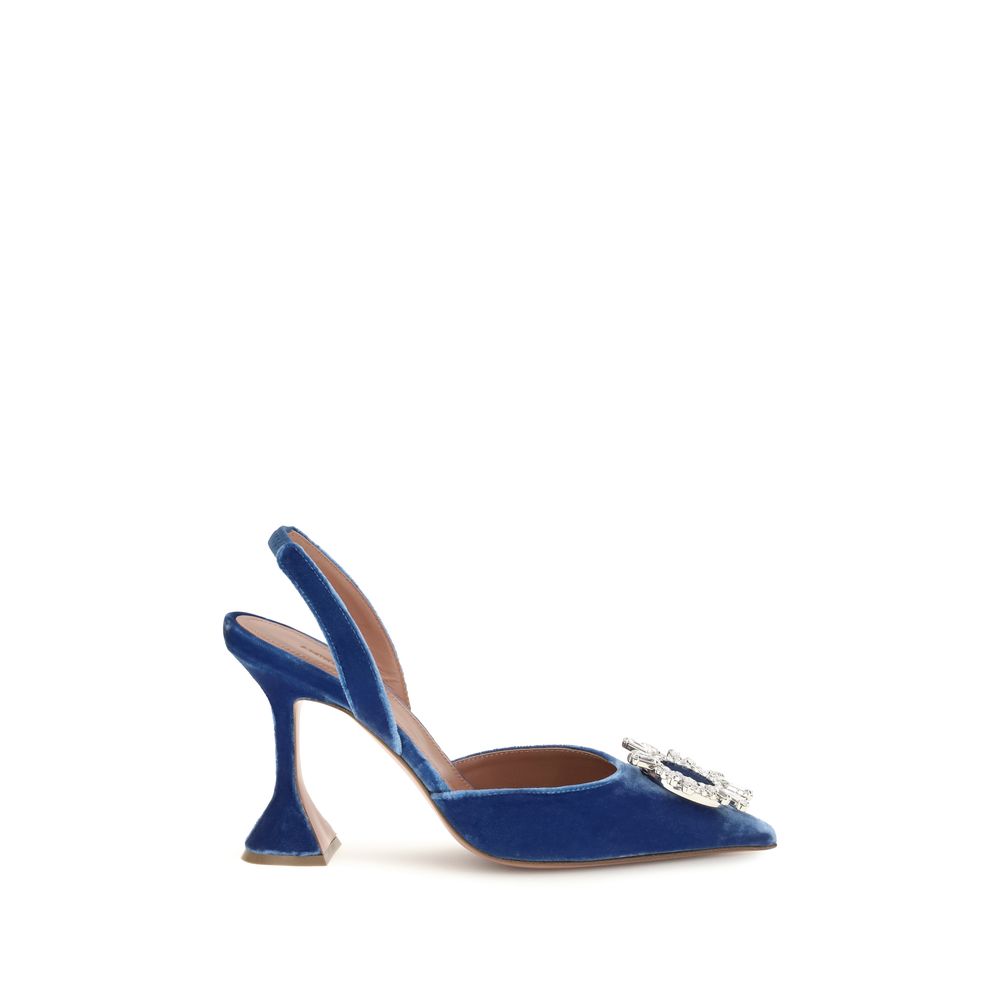 Amina Muaddi Sandalen aus blauem Samt