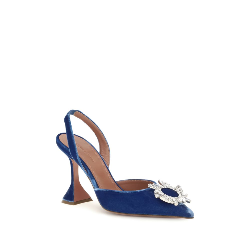 Amina Muaddi Sandalen aus blauem Samt