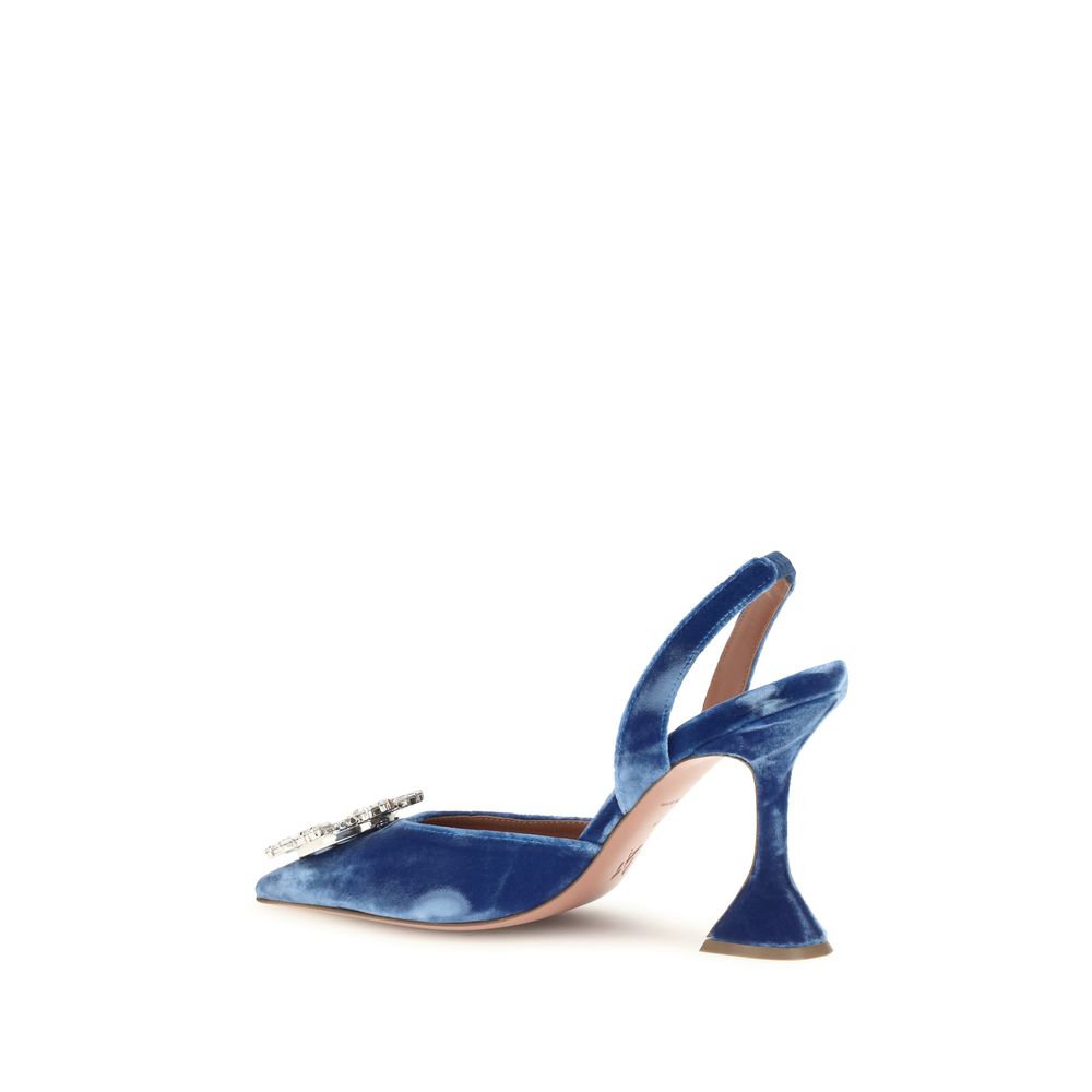 Amina Muaddi Sandalen aus blauem Samt