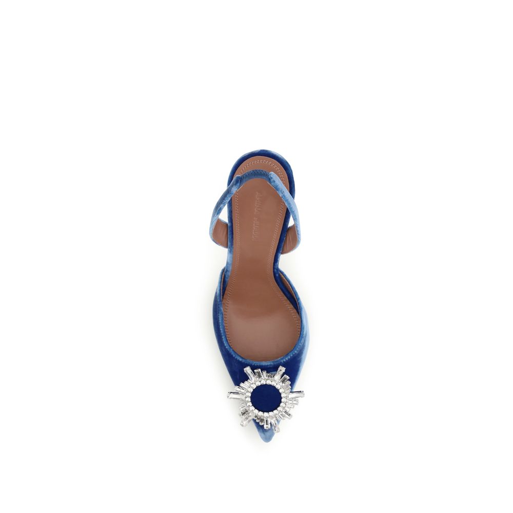 Amina Muaddi Sandalen aus blauem Samt