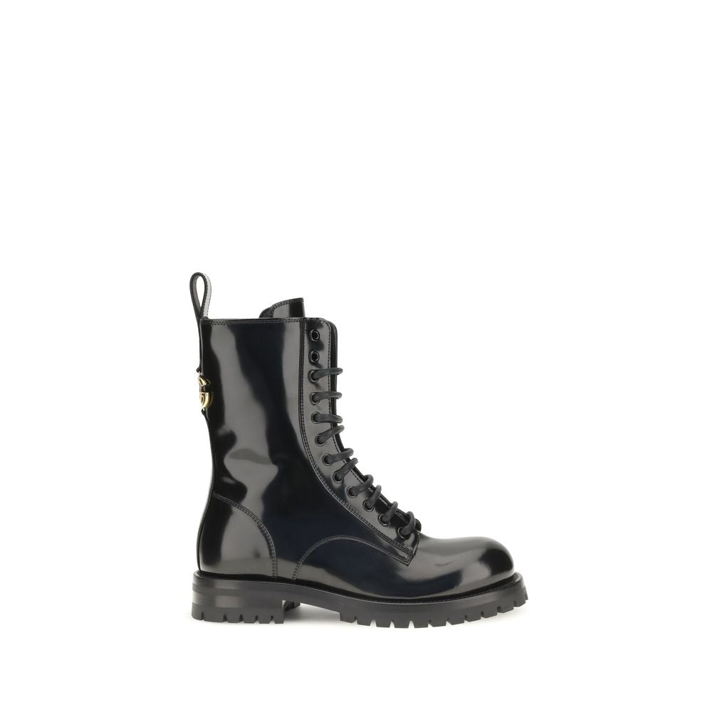 Dolce & Gabbana Schwarze knöchelhohe Schnürstiefel aus Kalbsleder vom Hausrind