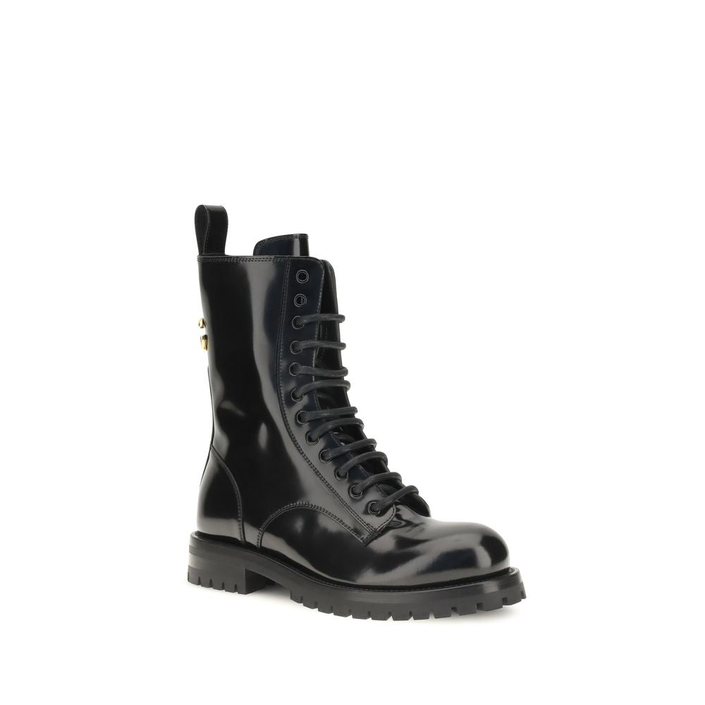 Dolce & Gabbana Schwarze knöchelhohe Schnürstiefel aus Kalbsleder vom Hausrind