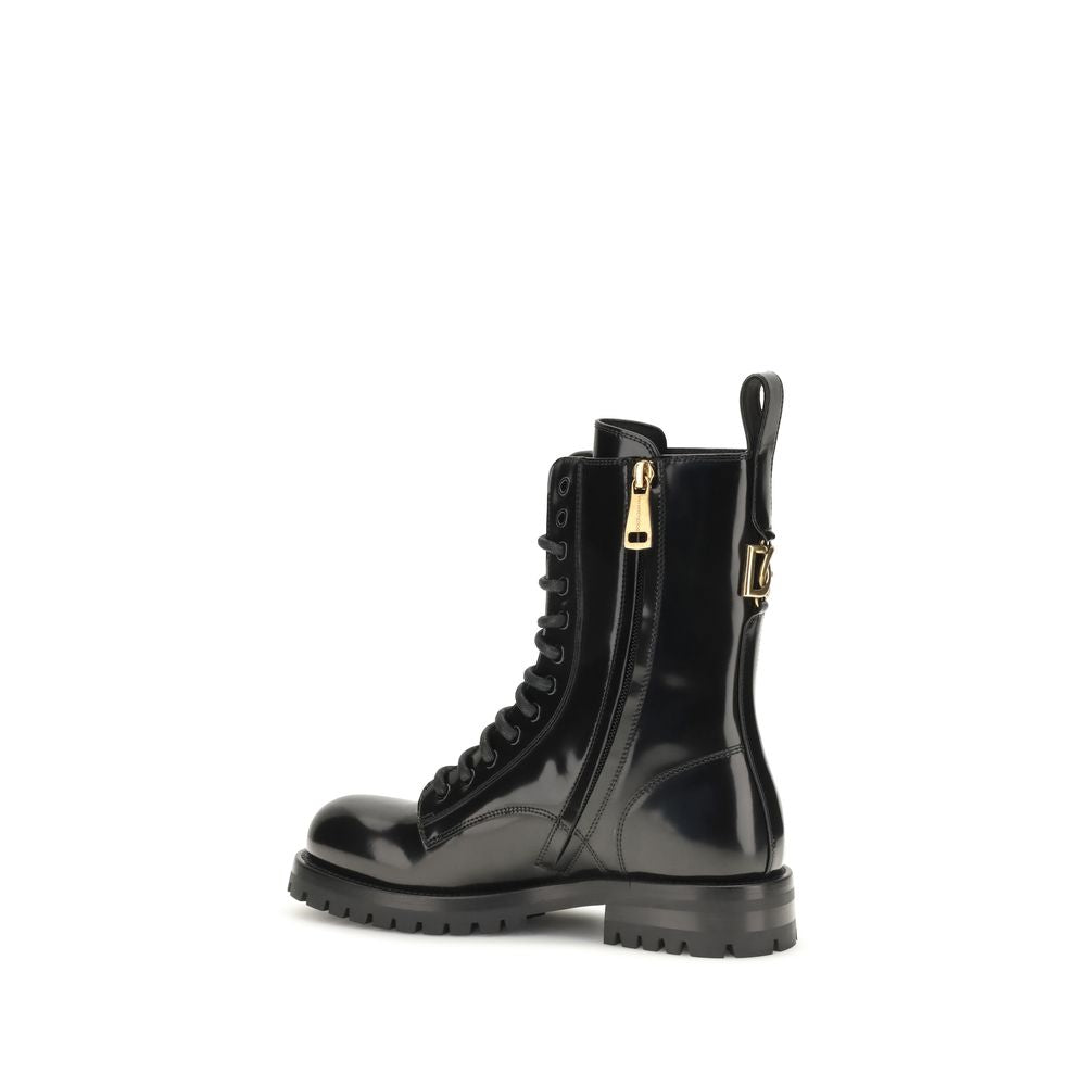 Dolce & Gabbana Schwarze knöchelhohe Schnürstiefel aus Kalbsleder vom Hausrind