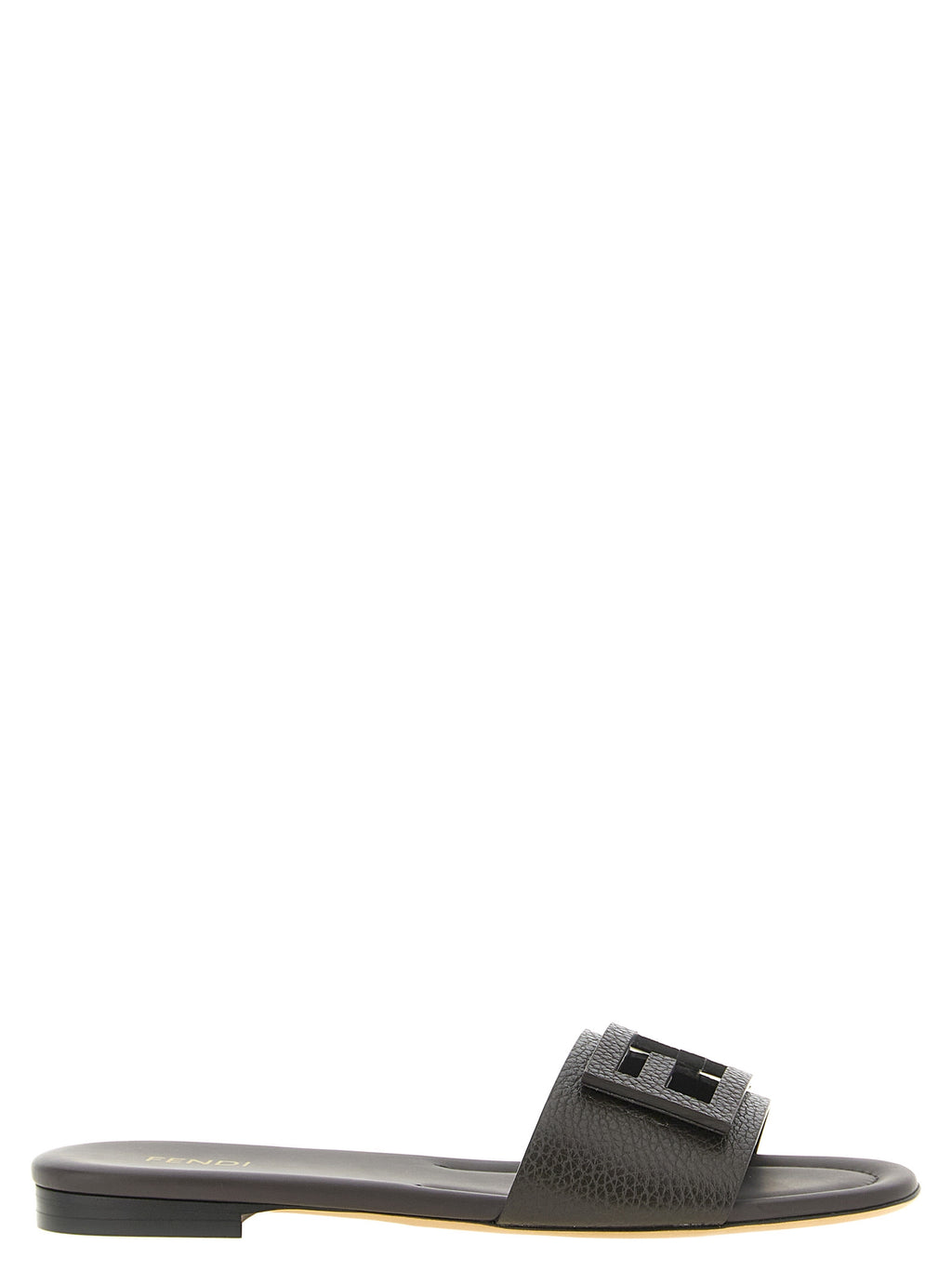 Braune Fendi-Slides aus Kalbsleder