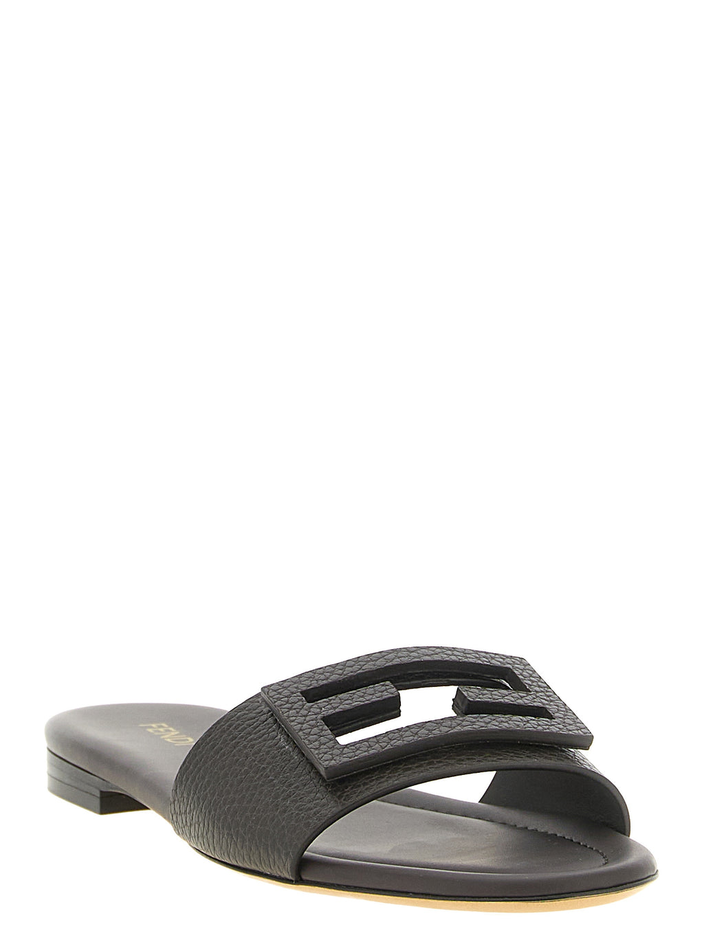 Braune Fendi-Slides aus Kalbsleder
