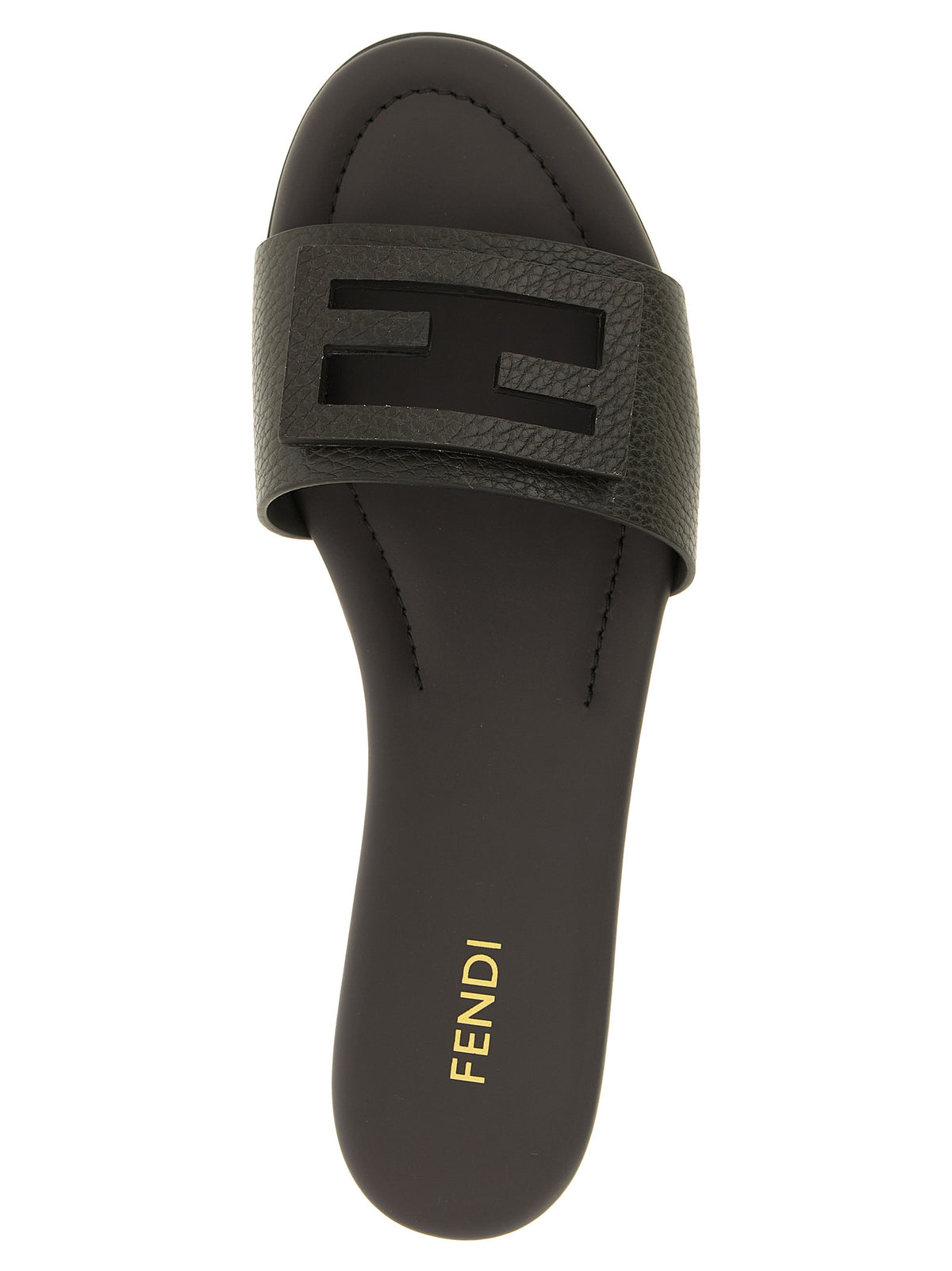Braune Fendi-Slides aus Kalbsleder