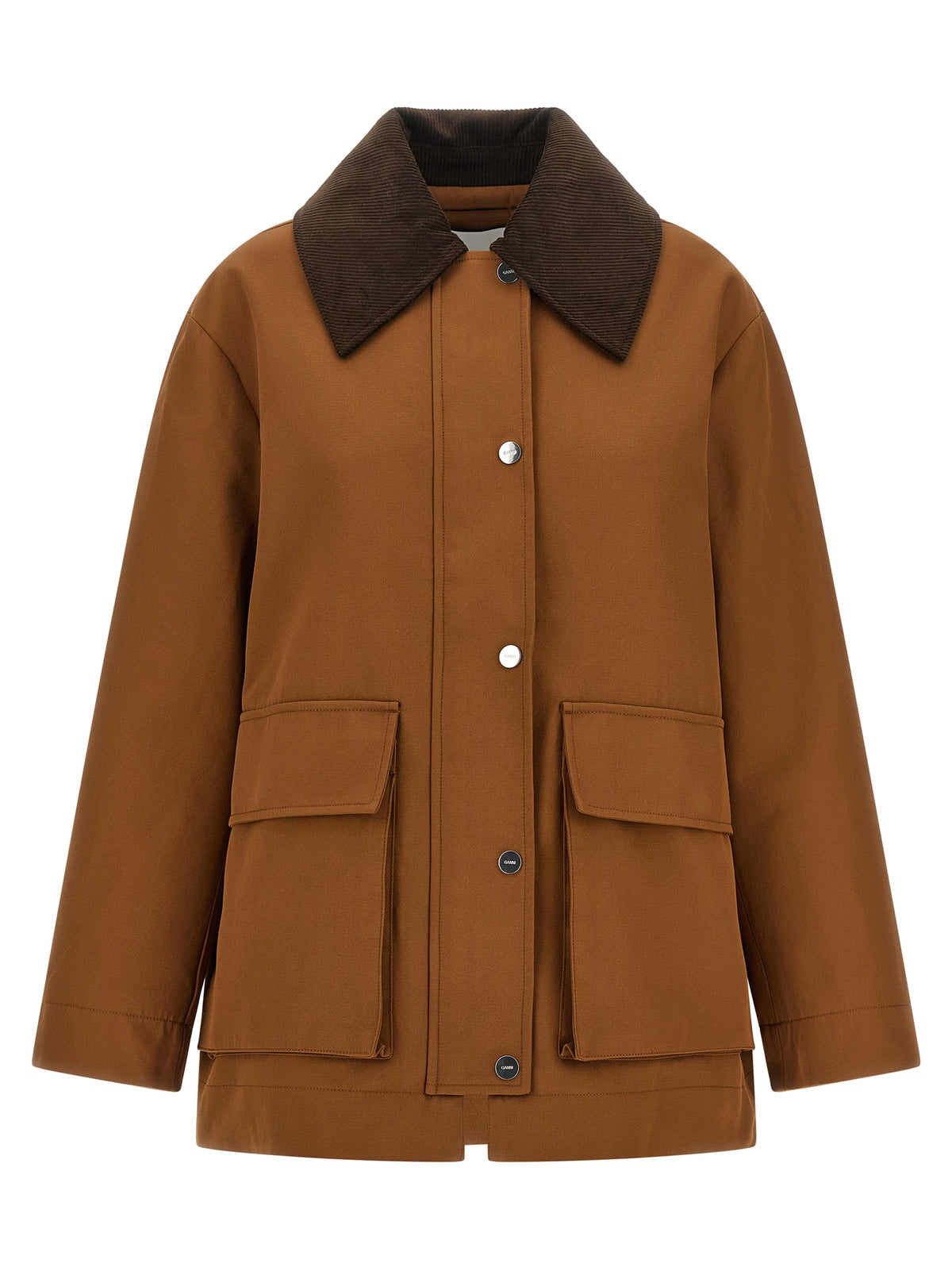 Ganni Jacke in Braun aus recyceltem Polyester in voller Länge