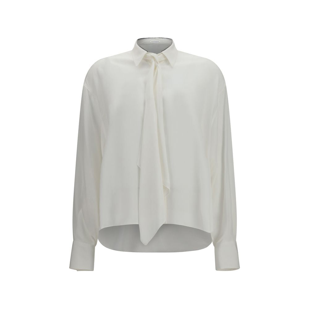 Brunello Cucinelli White Silk Dress Shirt