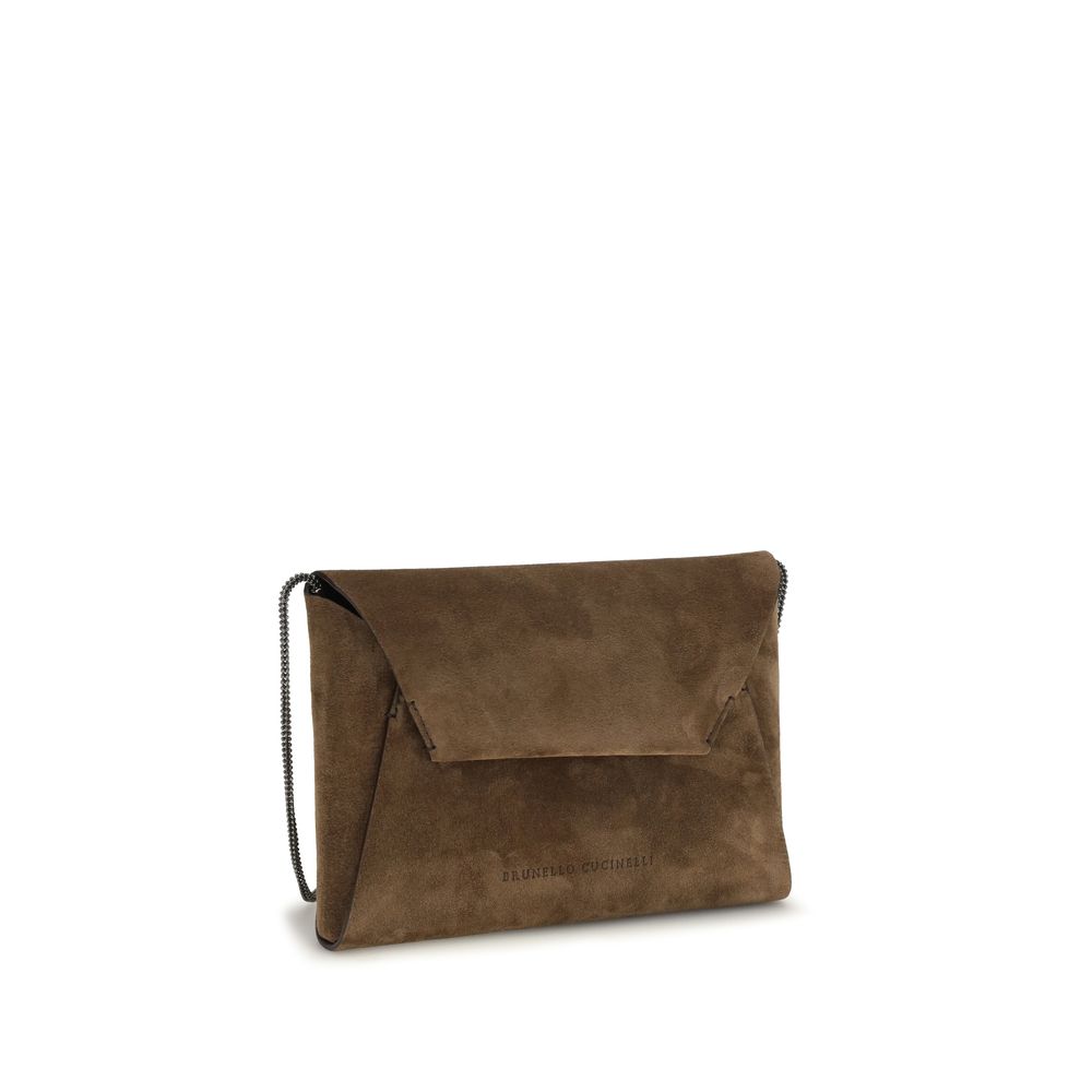 Brunello Cucinelli Brown Calf Leather Bos Taurus Clutch Bag
