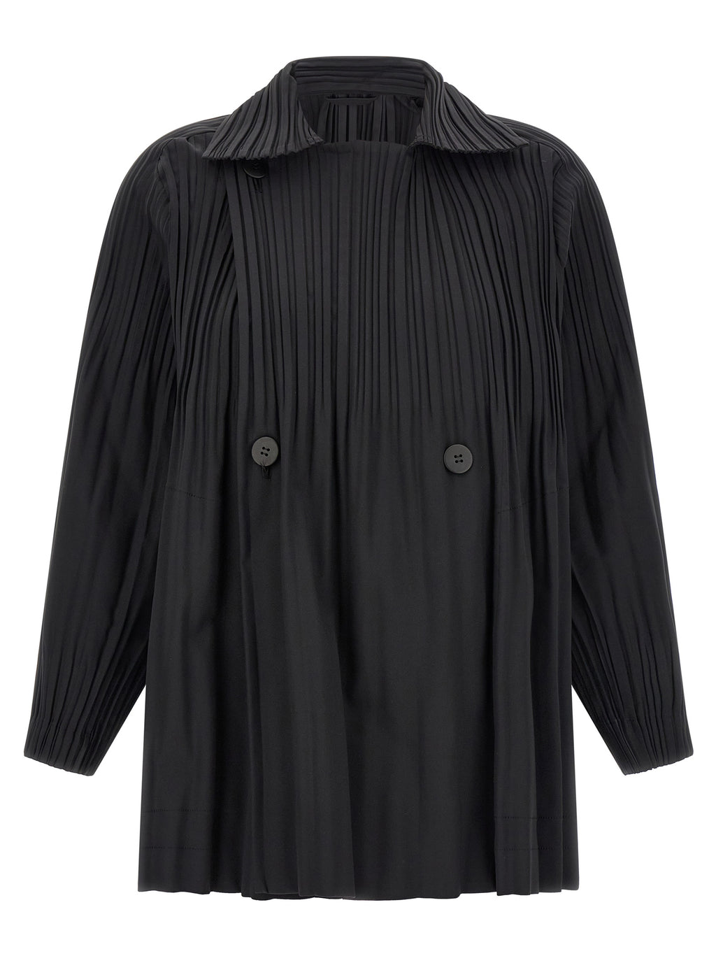 PLEATS PLEASE ISSEY MIYAKE Black Polyester Coat
