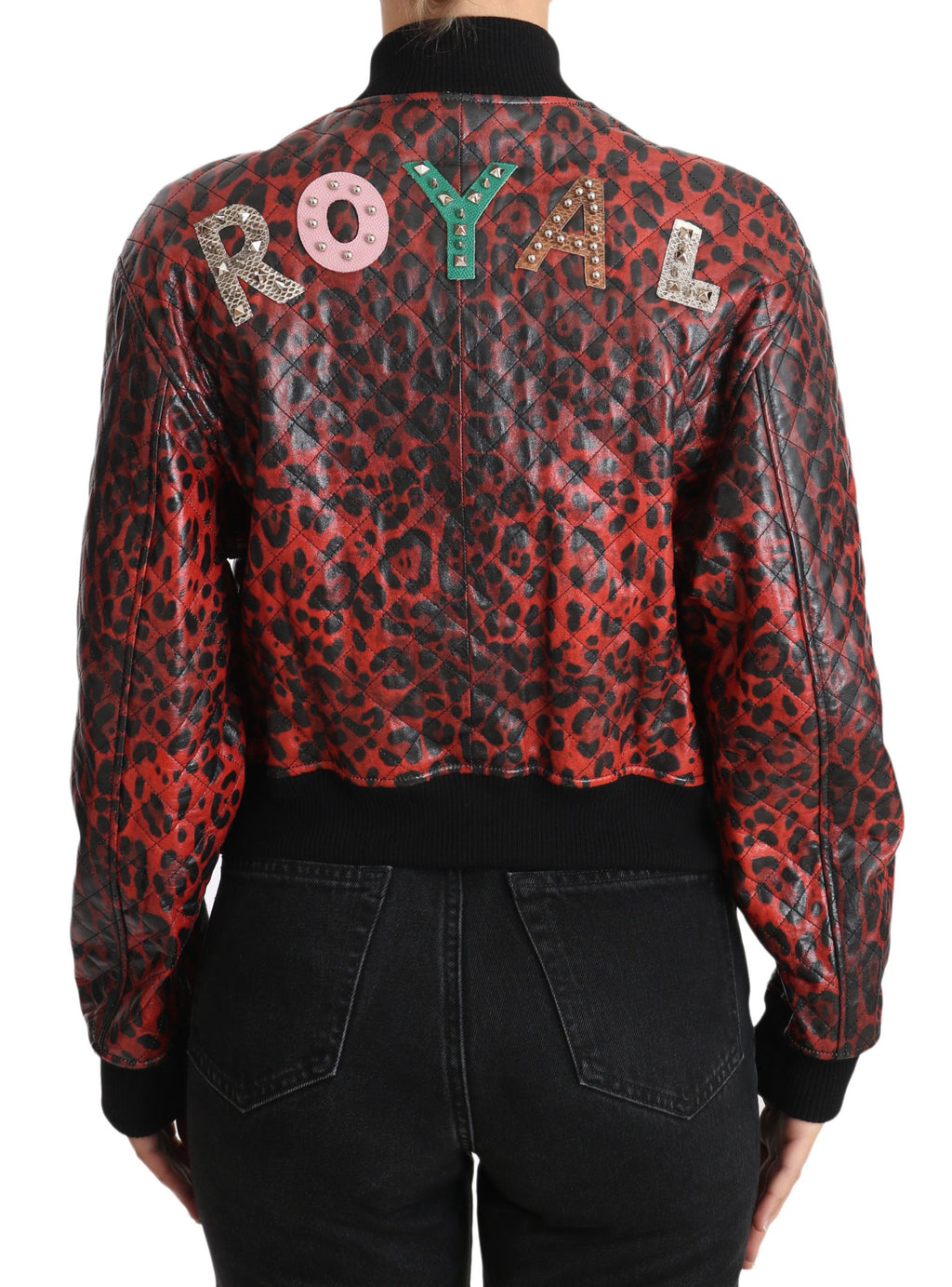Veste en cuir Dolce & Gabbana rouge léopard à boutons et cristaux