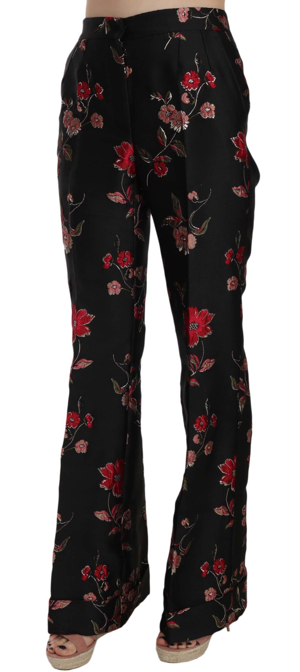 Pantalon coupe botte noir imprimé floral Dolce & Gabbana