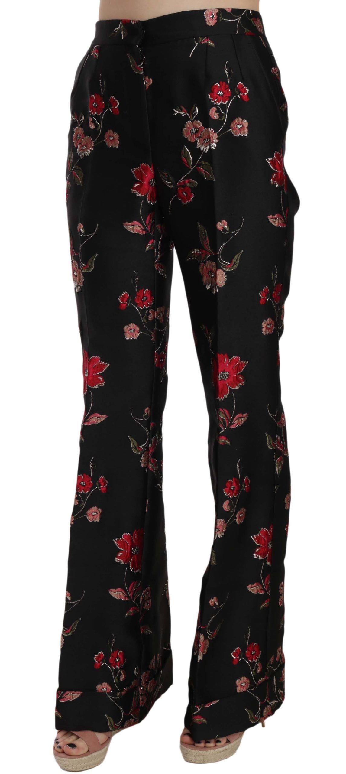 Pantalon coupe botte noir imprimé floral Dolce & Gabbana