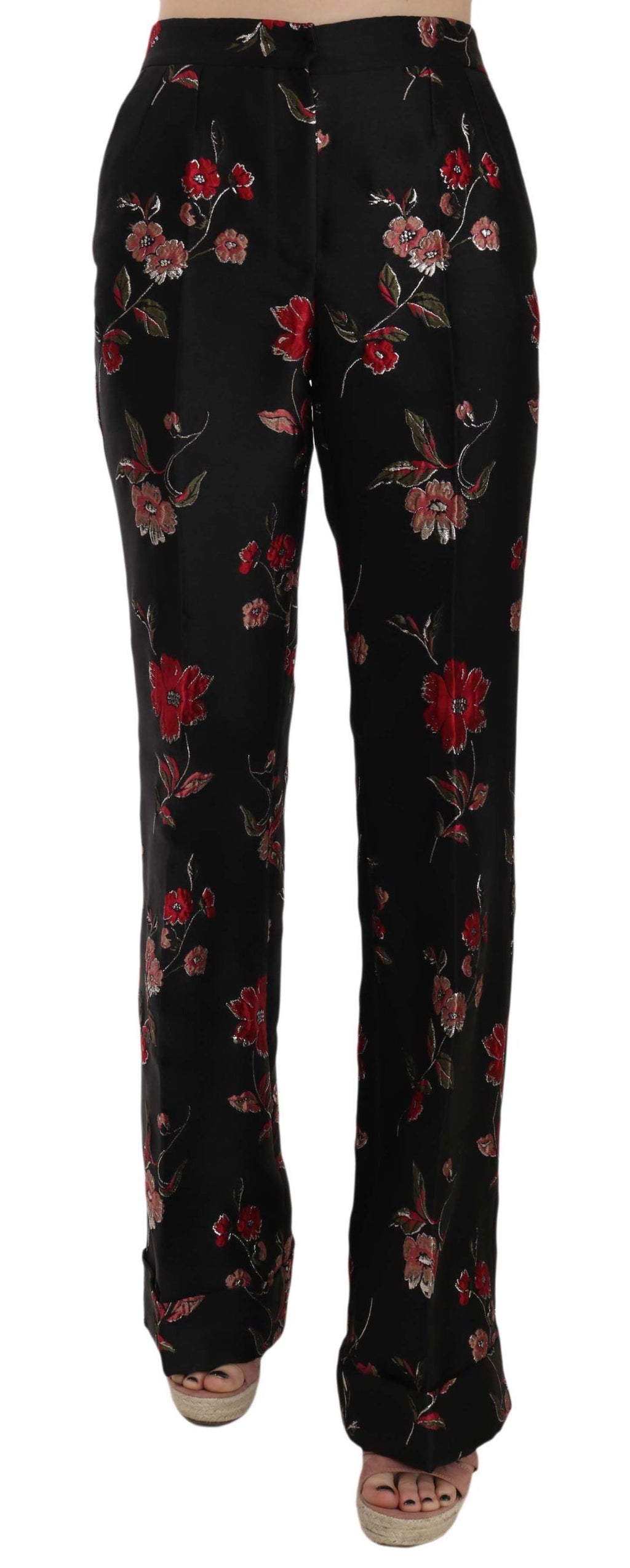Pantalon coupe botte noir imprimé floral Dolce & Gabbana