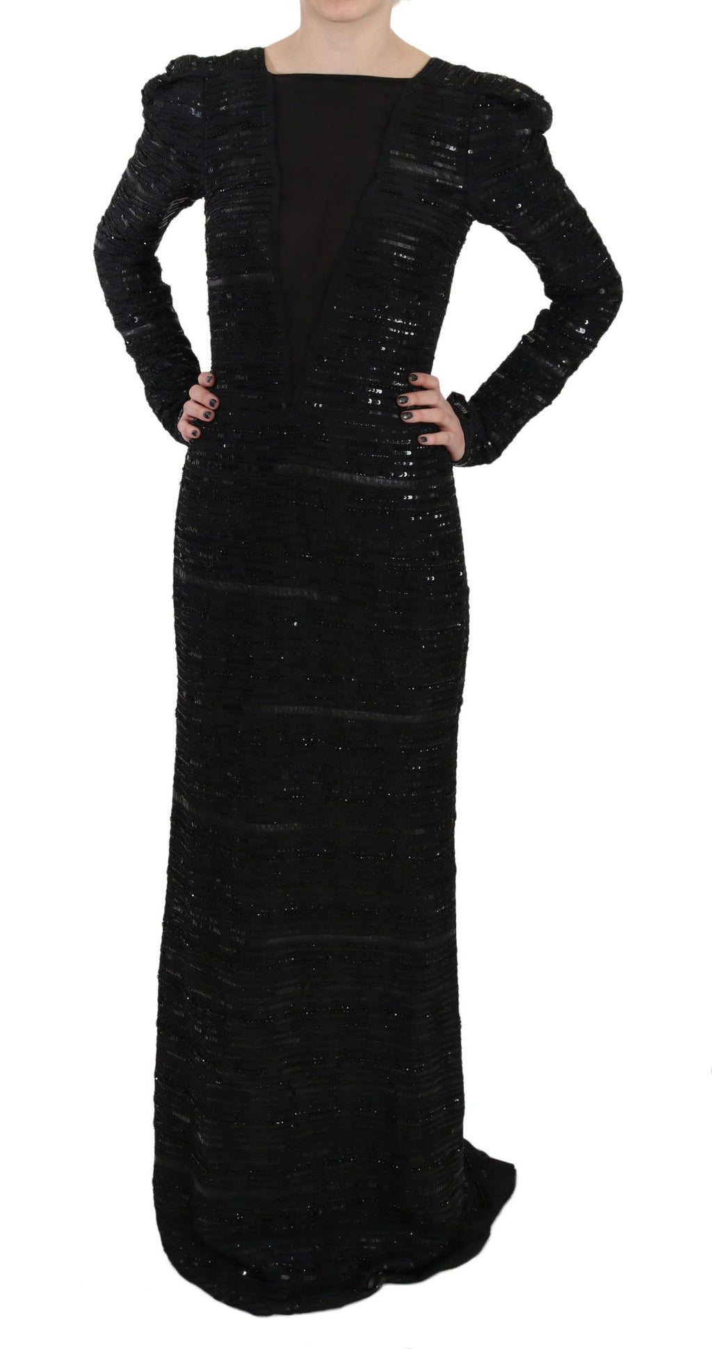 Robe longue John Richmond en soie noire ornée de sequins