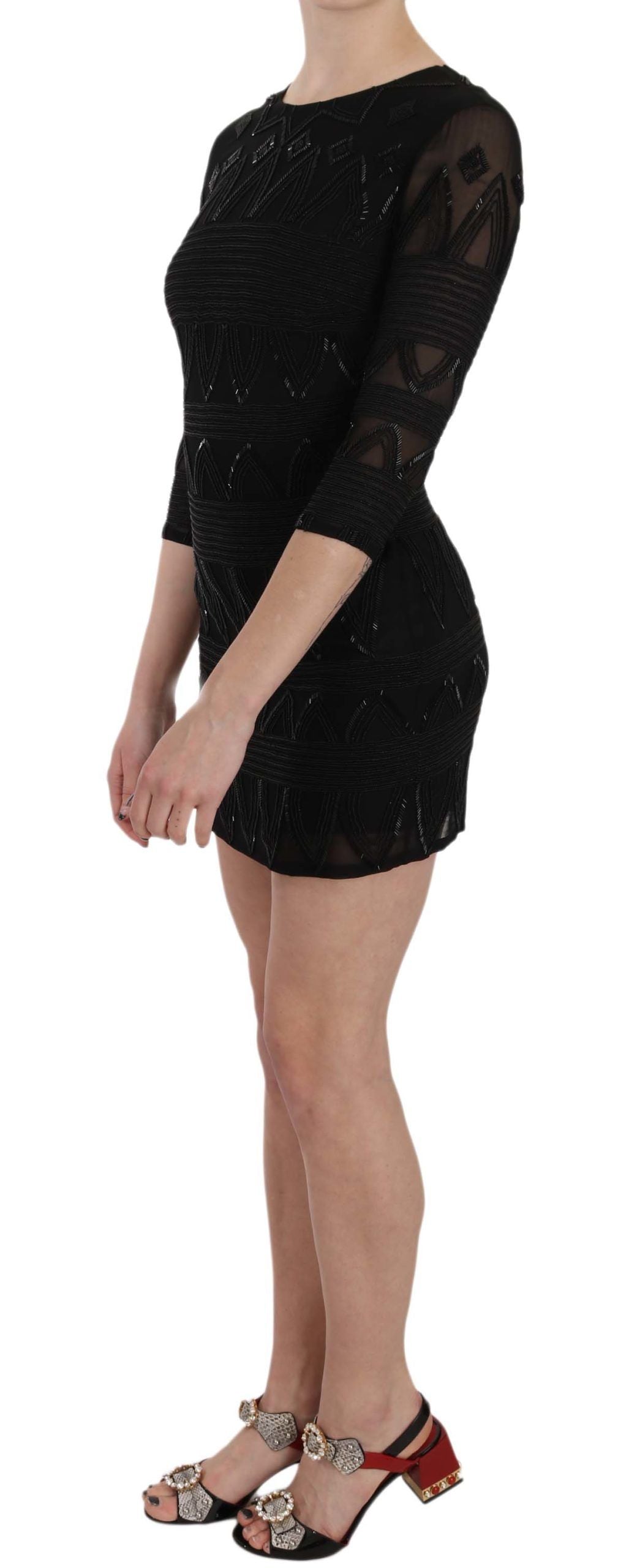 Mini-robe droite John Richmond en soie noire à sequins