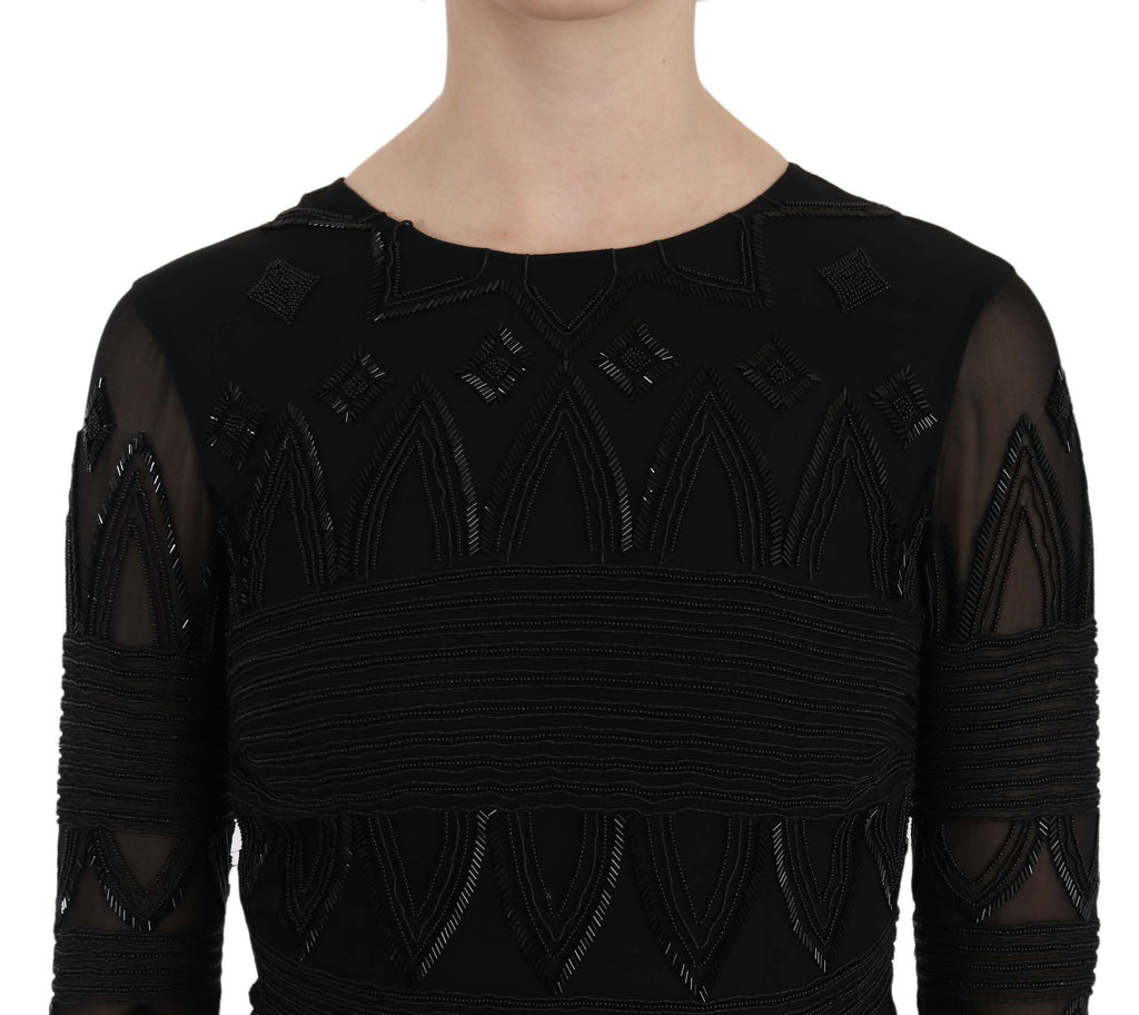 Mini-robe droite John Richmond en soie noire à sequins