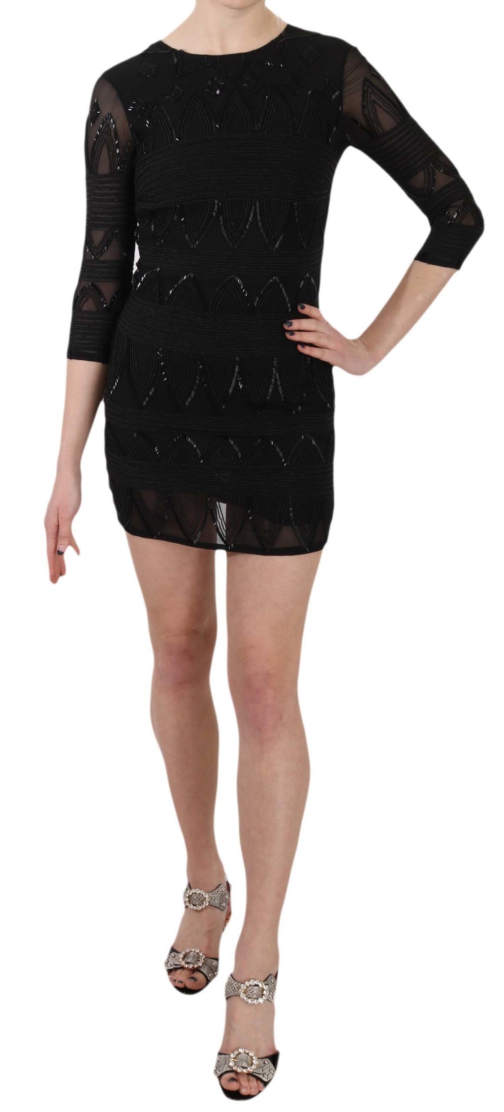 Mini-robe droite John Richmond en soie noire à sequins