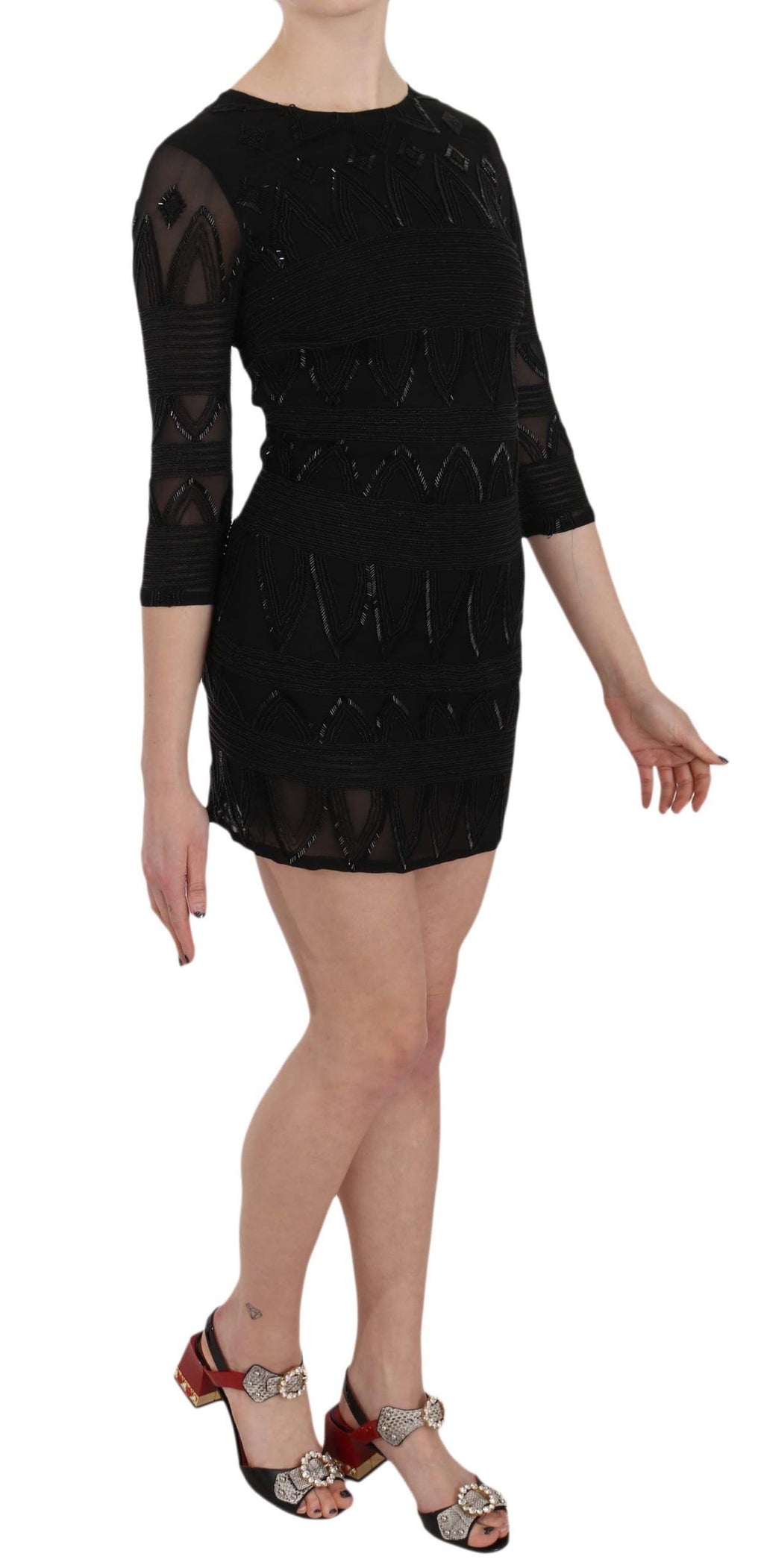 Mini-robe droite John Richmond en soie noire à sequins